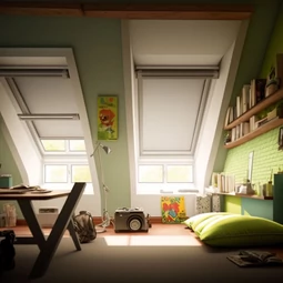 Zatemňujúce rolety pre strešné okná s koľajnicami, ktoré sa skladajú z viacerých častí.